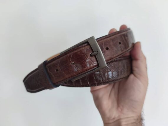 ceinture sur mesure en cuir exotique patte d'autruche marron